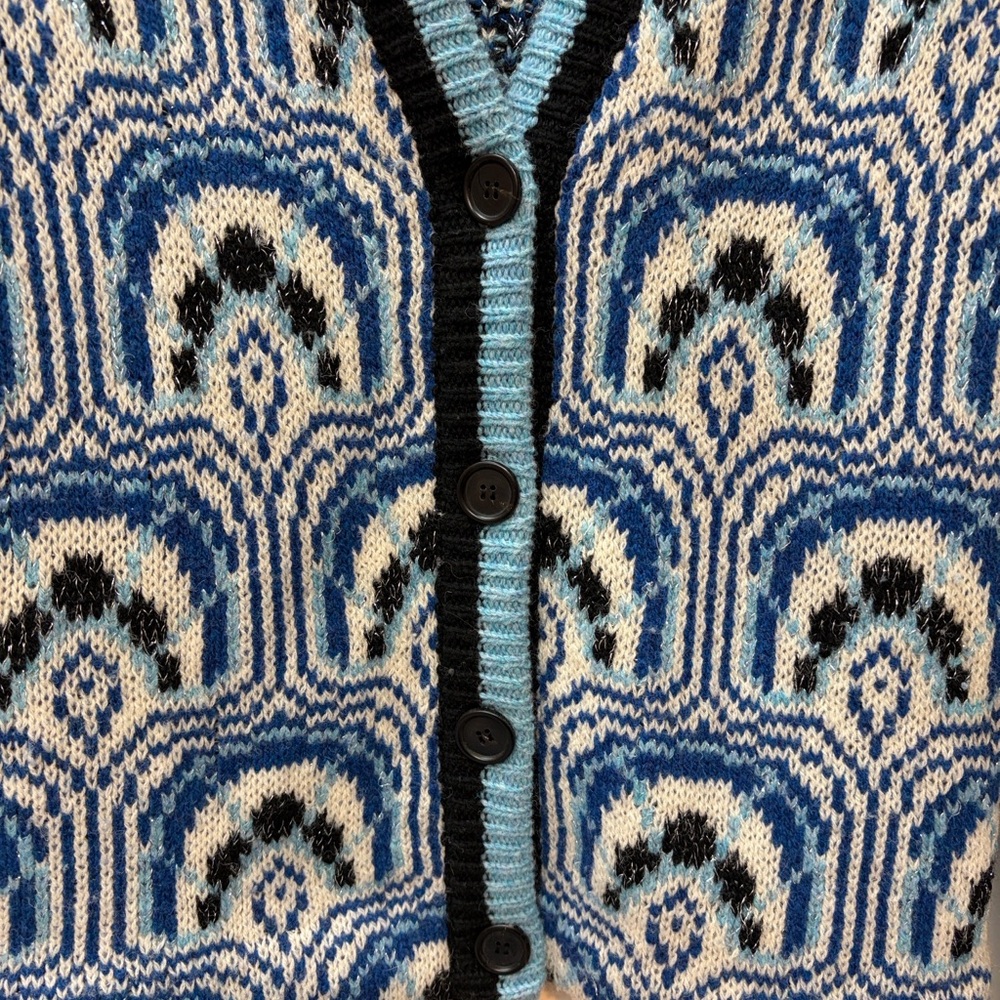 Miu Miu Blue and Black Geometric Knit Cardigan - Picture 2 of 6